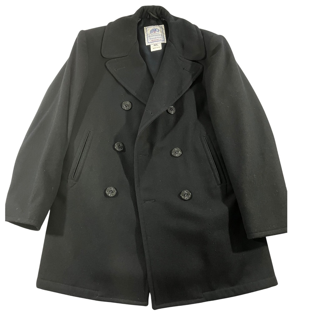 DSCP‎ Quarterdeck Collection US Navy Pea Coat 100% Wool Black 42L Fleece Lined